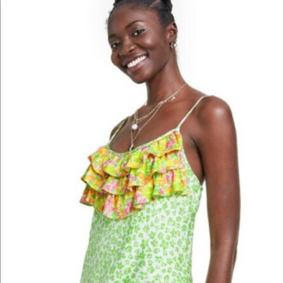 Rixo Green Leopard Sleeveless Ruffle Slip Dress (NWT) - Picture 4 of 5